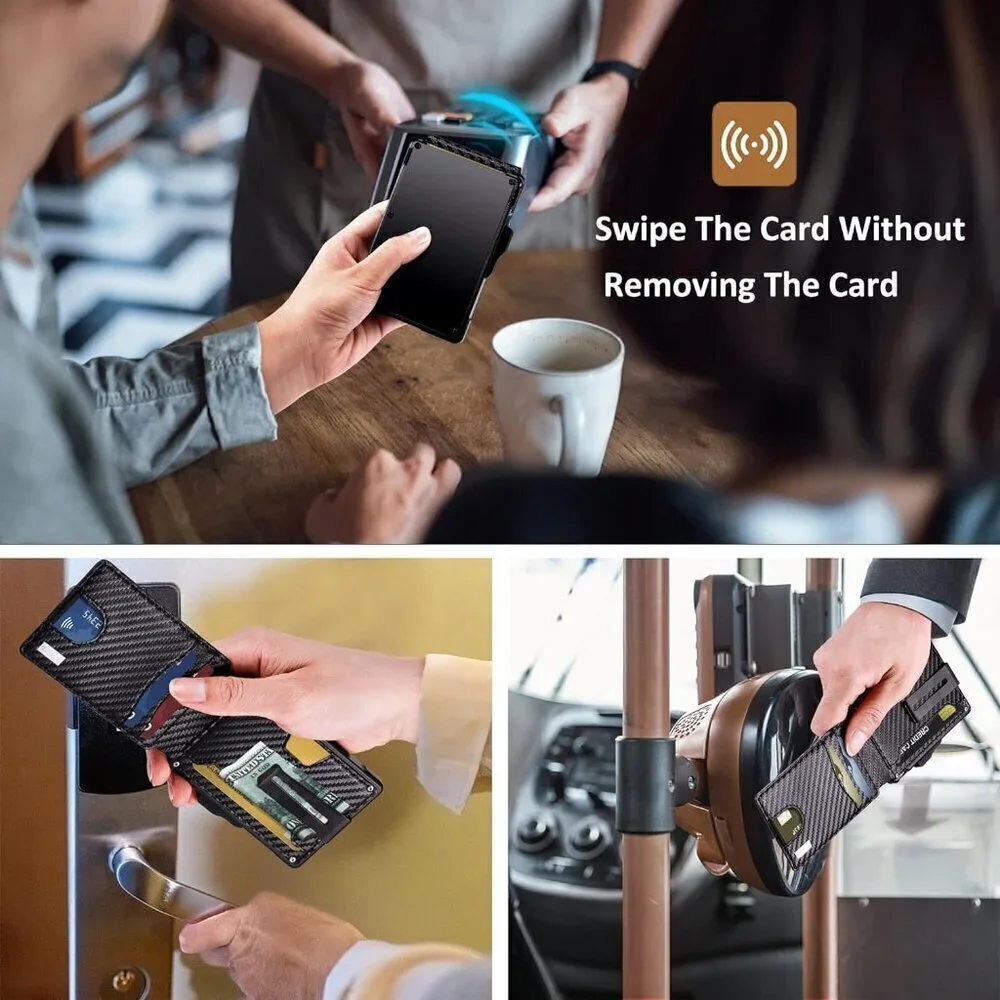 🆕Men Black with Money Clip Slim Leather Slots Credit Card Holder RFID Wa…